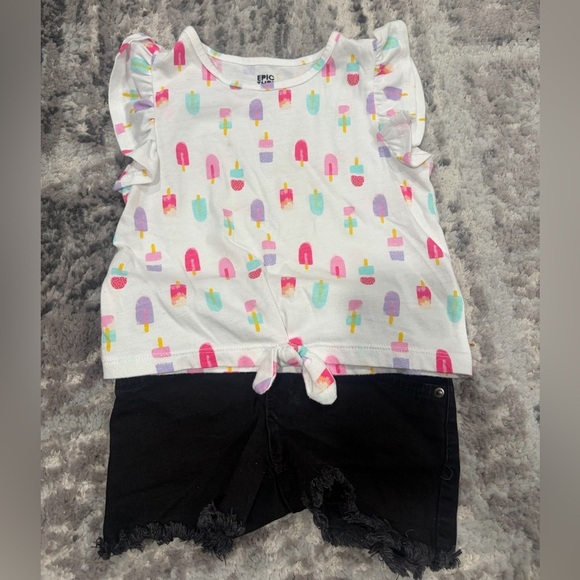 Epic Threads Other - Toddler Girl Outfit Ice cream print shirt and Black denim shorts size 4T Good Cn